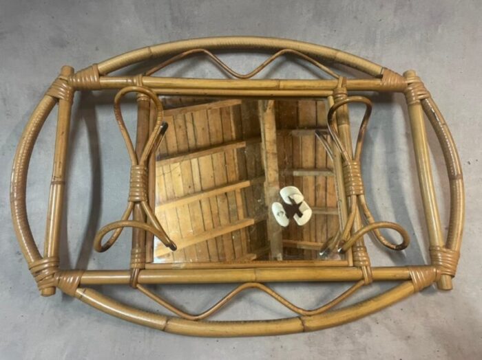 swedish oval mirror coack rack in rattan 1960s 2