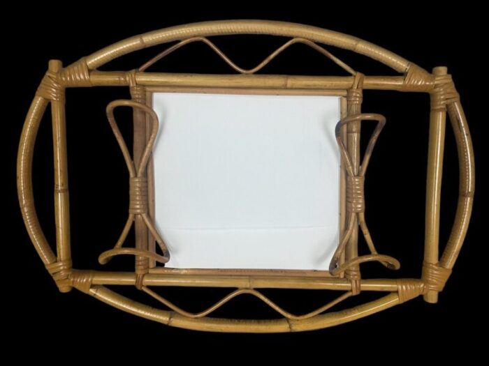 swedish oval mirror coack rack in rattan 1960s 3