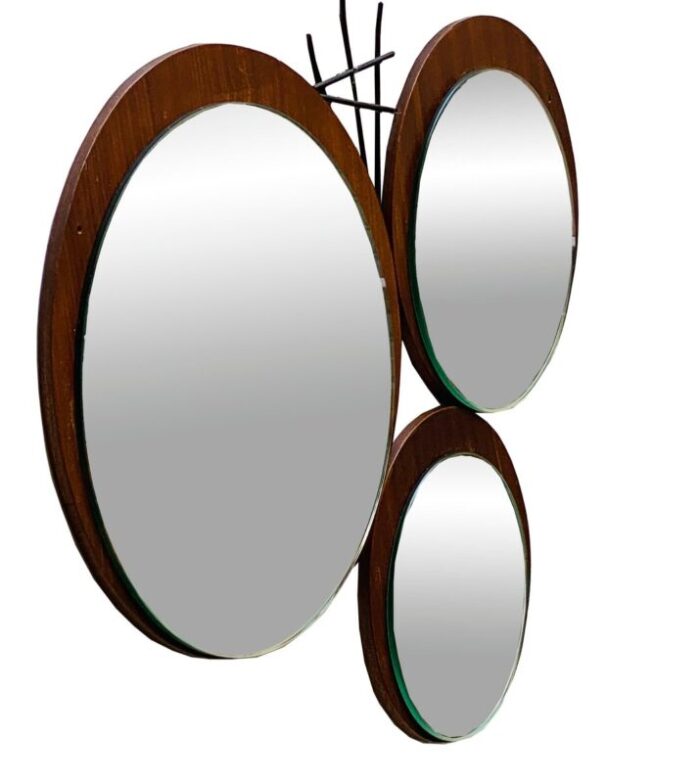 teak and metal wall mirror composition italy 1960s 2