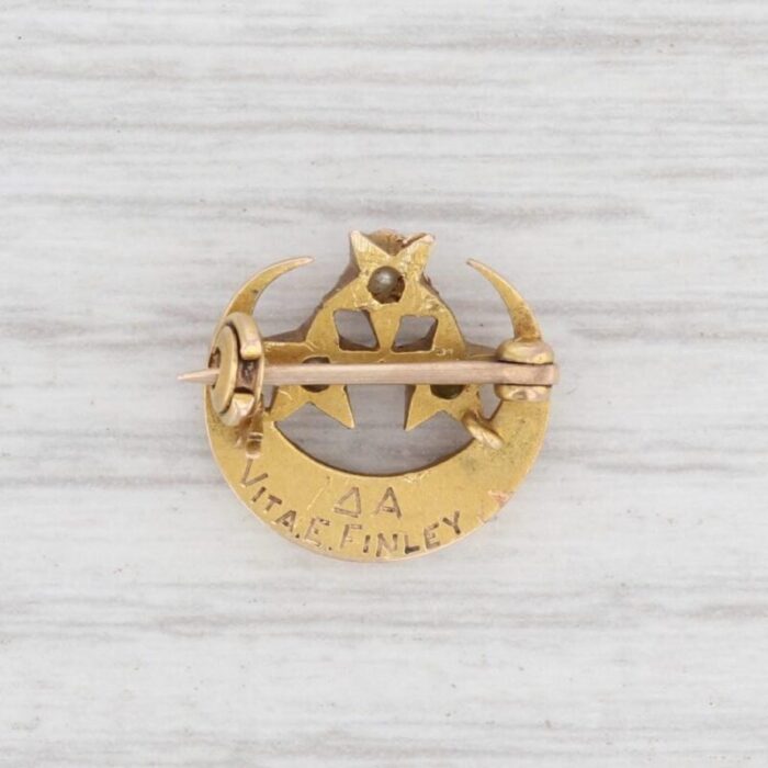 tri delta sorority pin 18k gold pearls crescent badge vintage charter member 5758