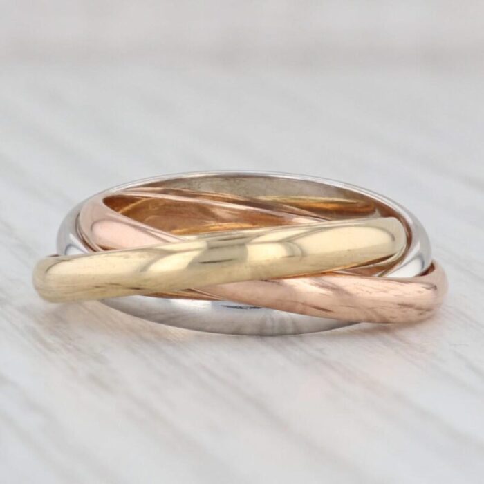 tri toned 3 band puzzle ring 18k yellow white rose gold size 75 bands 2491