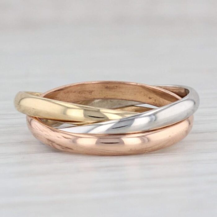 tri toned 3 band puzzle ring 18k yellow white rose gold size 75 bands 4945