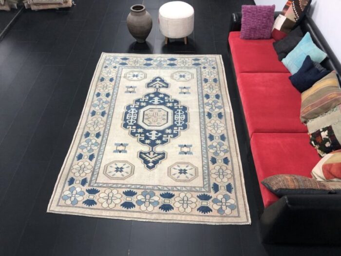 turkey beige blue oushak hand knotted area rug 1