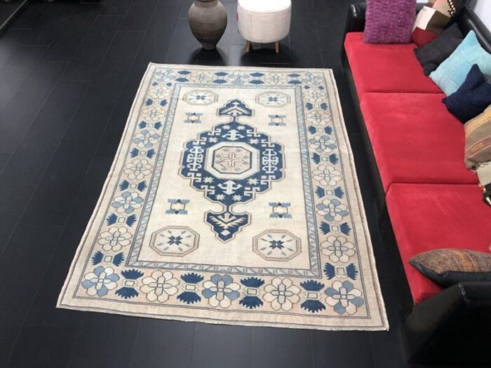 turkey beige blue oushak hand knotted area rug 2