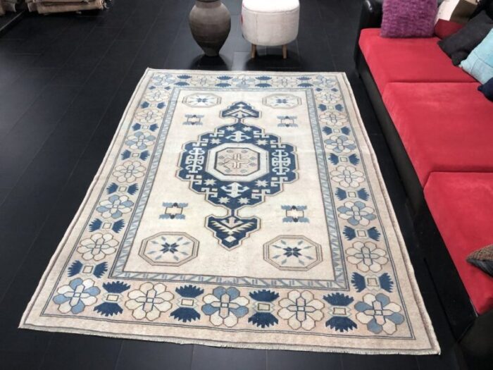 turkey beige blue oushak hand knotted area rug 3