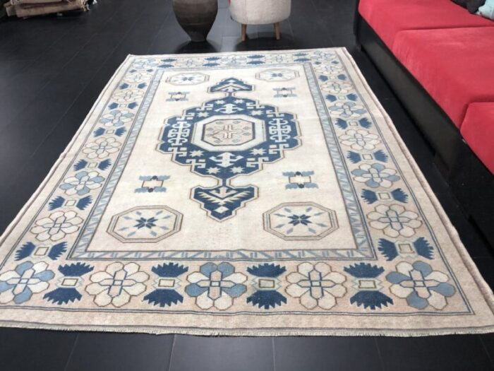 turkey beige blue oushak hand knotted area rug 4