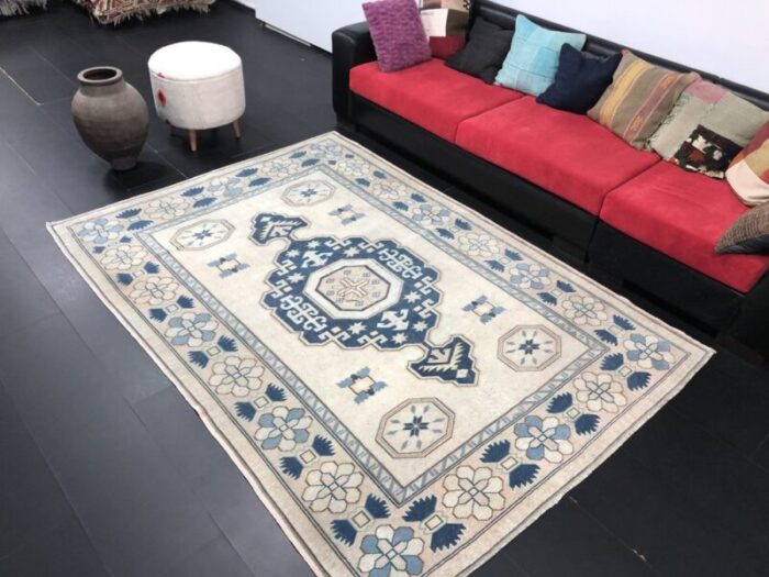 turkey beige blue oushak hand knotted area rug 5