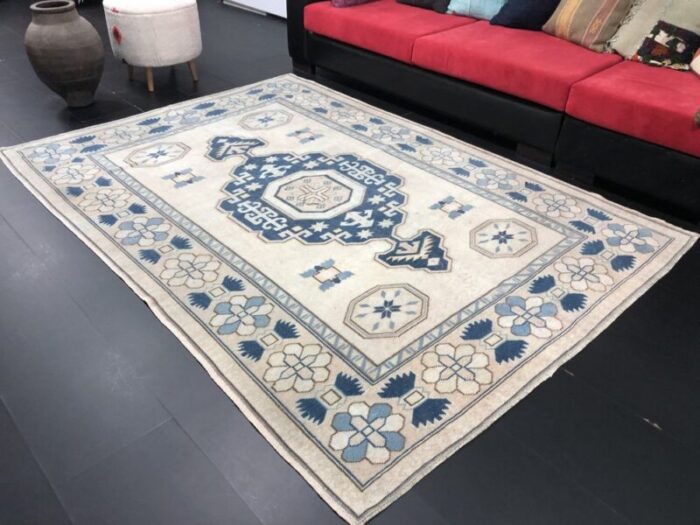 turkey beige blue oushak hand knotted area rug 6