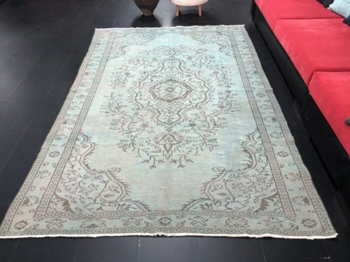 turkish faded pastel turqoise wool tribal rug 3