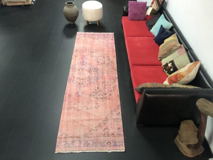 turkish handmade pink overdyed runner rug 1