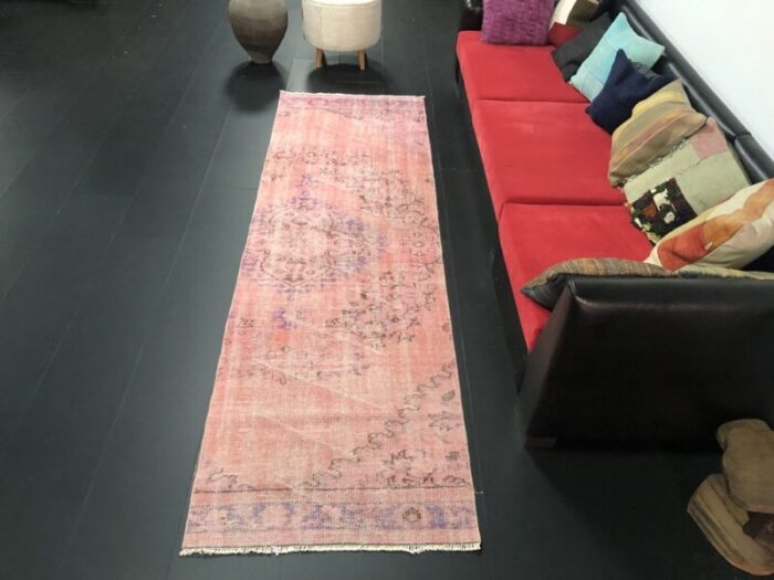 turkish handmade pink overdyed runner rug 2