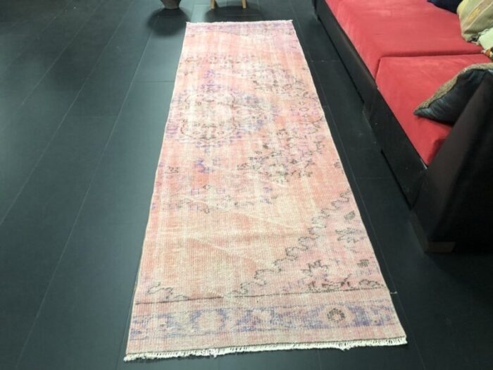 turkish handmade pink overdyed runner rug 3