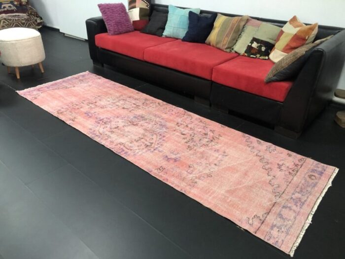 turkish handmade pink overdyed runner rug 4