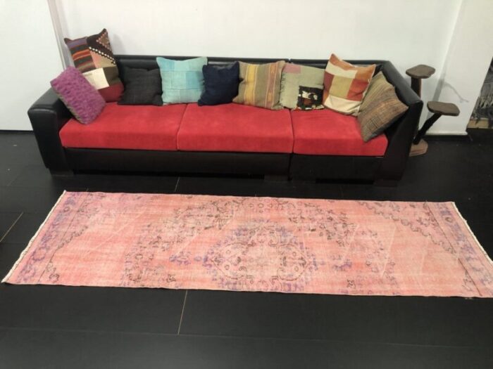 turkish handmade pink overdyed runner rug 5