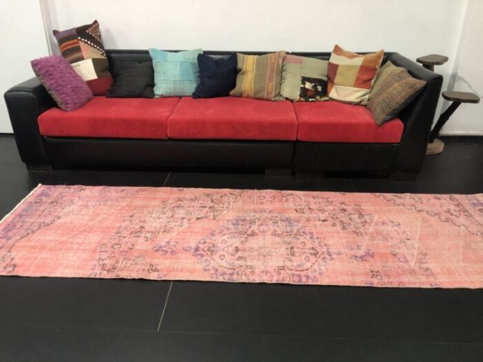 turkish handmade pink overdyed runner rug 6