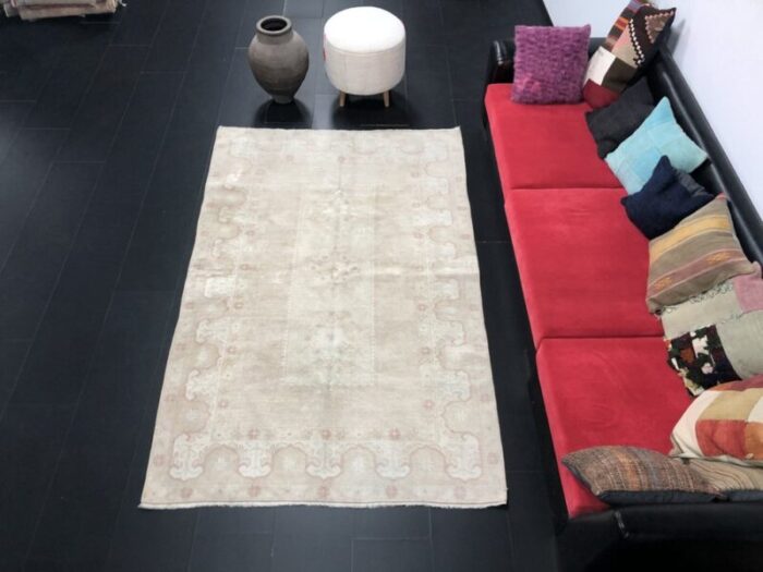 turkish nomadic pale beige distressed rug 1