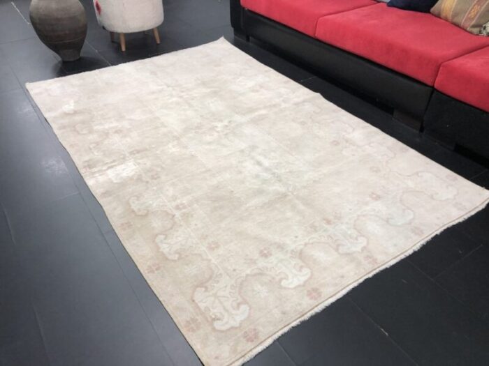 turkish nomadic pale beige distressed rug 4