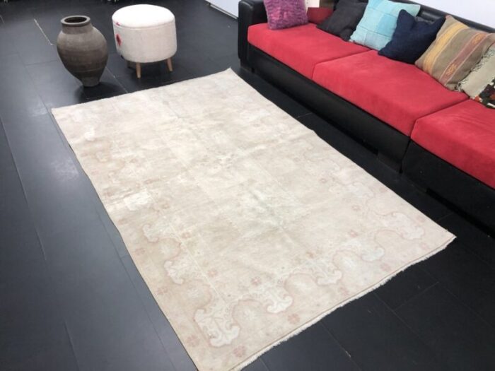 turkish nomadic pale beige distressed rug 5