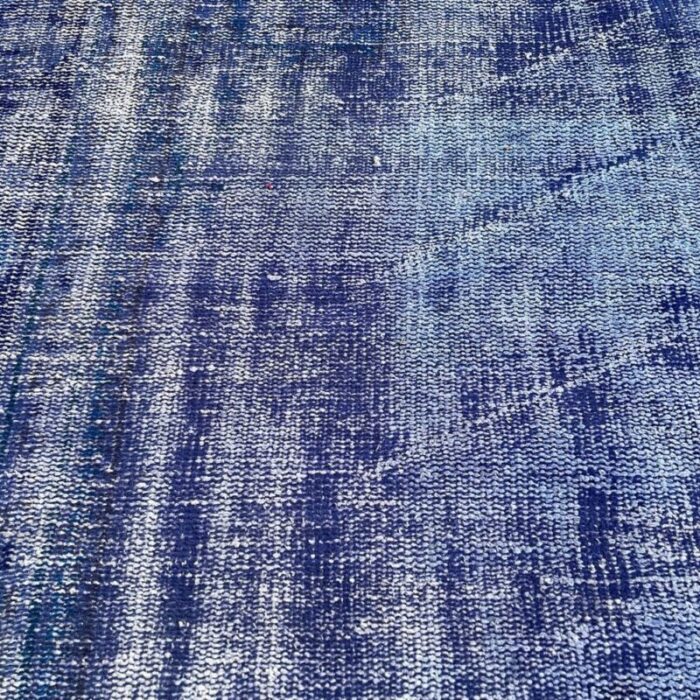 turkish overdyed blue narrow runner rug in wool 10