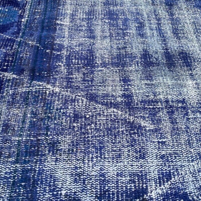 turkish overdyed blue narrow runner rug in wool 3