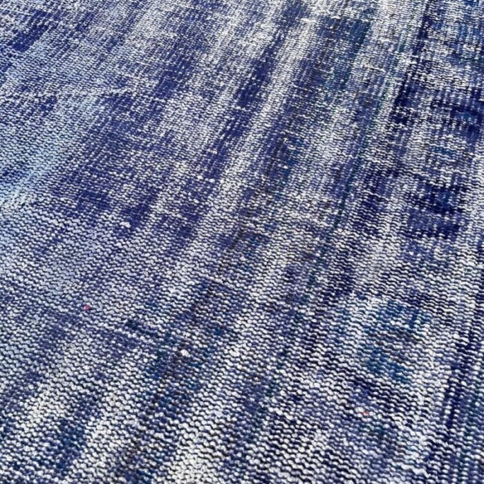 turkish overdyed blue narrow runner rug in wool 8