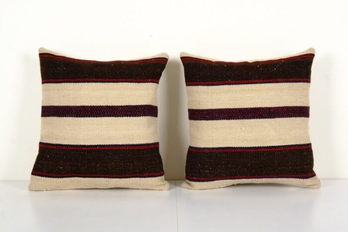 turkish striped square kilim cushion covers set of 2 1