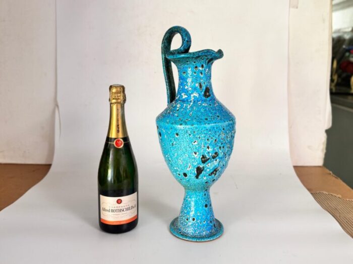 vase in enameled blue ceramic italy 1970 4361