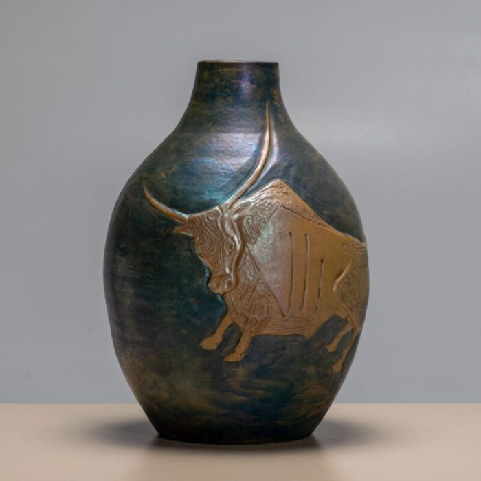 vase with bull relief by antonio casadei rome 1960s 4040