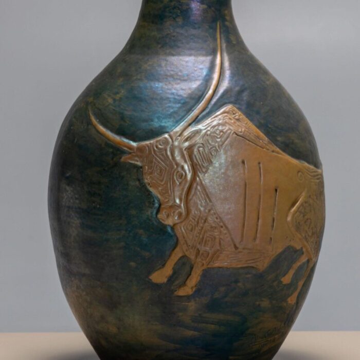 vase with bull relief by antonio casadei rome 1960s 6979