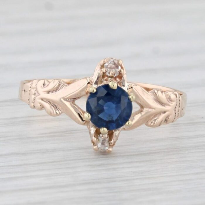 victorian 050ctw blue sapphire diamond ring 10k yellow gold size 7 antique 4430