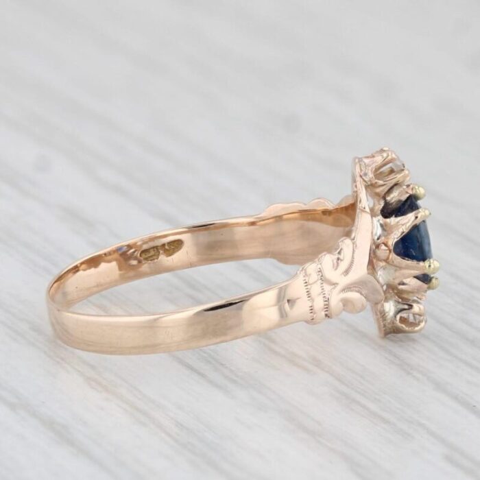 victorian 050ctw blue sapphire diamond ring 10k yellow gold size 7 antique 5567