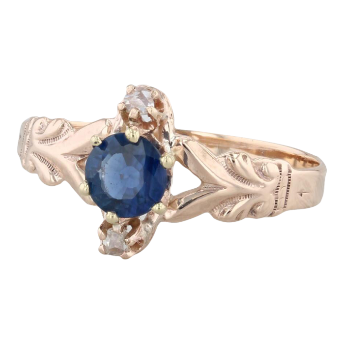 victorian 050ctw blue sapphire diamond ring 10k yellow gold size 7 antique 6383