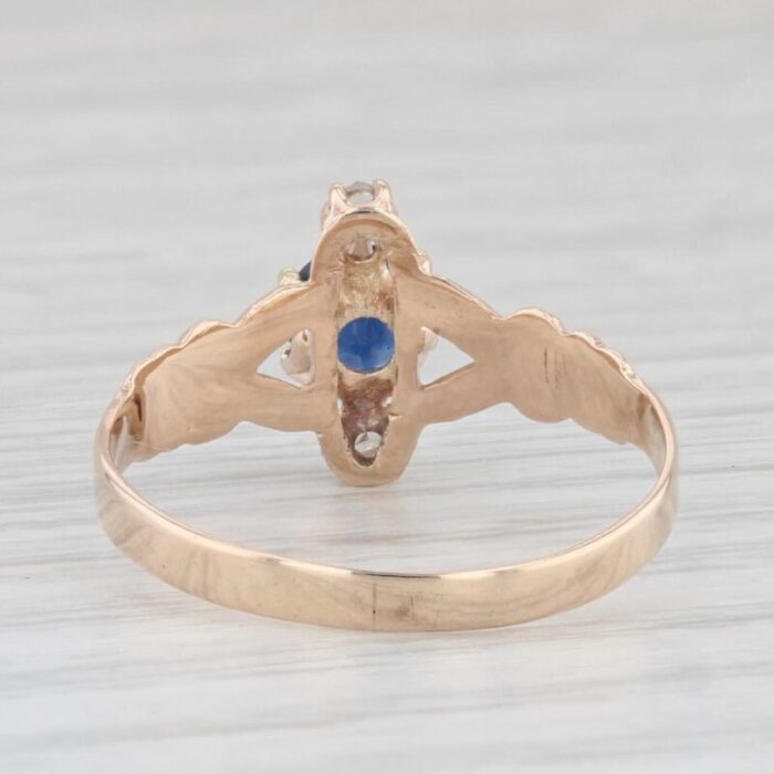 victorian 050ctw blue sapphire diamond ring 10k yellow gold size 7 antique 9912