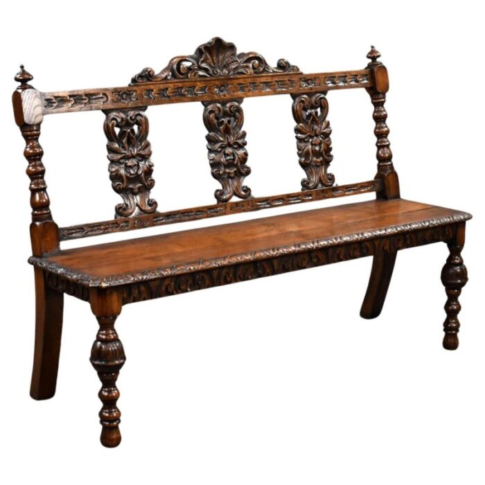 victorian carved oak hall bench 1880 1298