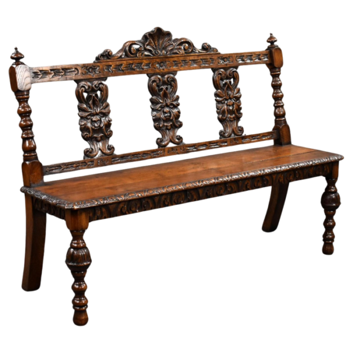 victorian carved oak hall bench 1880 6599