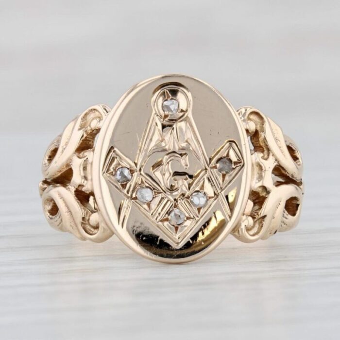 victorian diamond masonic signet ring 10k gold size 925 square compass antique 4288