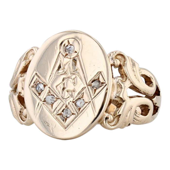 victorian diamond masonic signet ring 10k gold size 925 square compass antique 8926