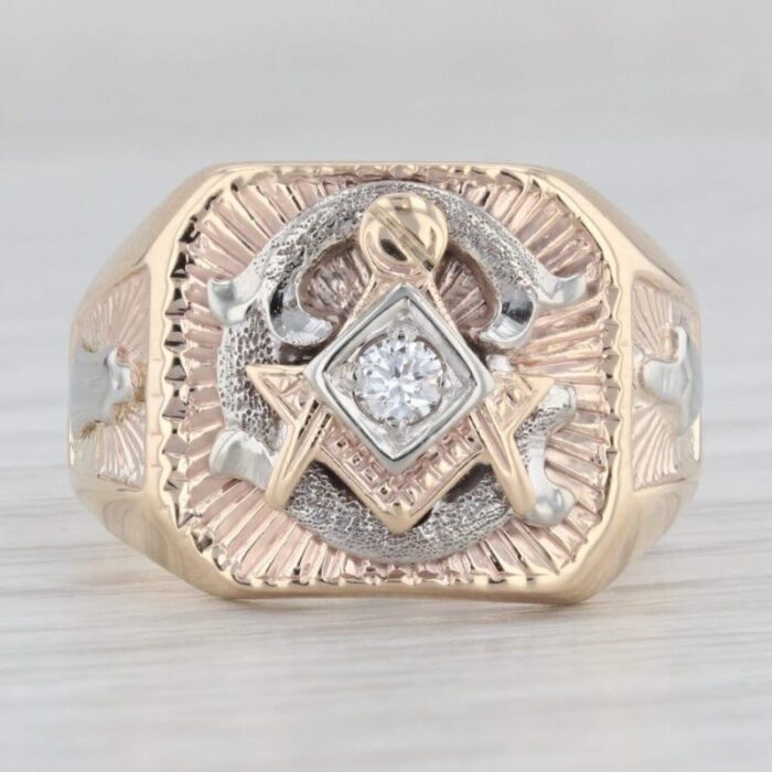 vintage 010ct diamond masonic ring 14k gold square compass signet plum trowel size 105 4367