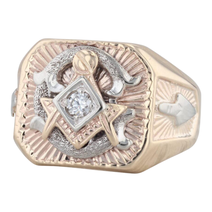 vintage 010ct diamond masonic ring 14k gold square compass signet plum trowel size 105 5426