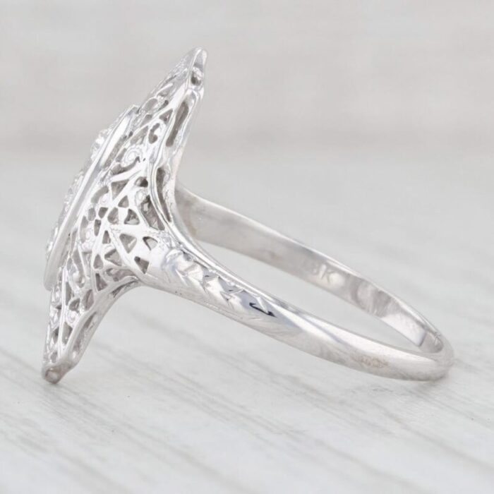 vintage 012ctw diamond 3 stone filigree ring 18k white gold size 95 3287