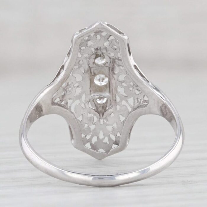 vintage 012ctw diamond 3 stone filigree ring 18k white gold size 95 6086