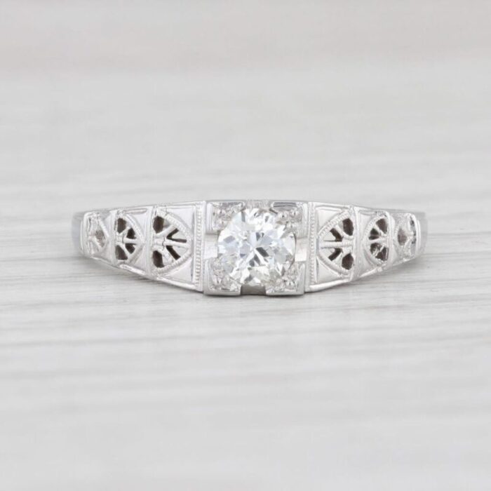 vintage 025ct diamond engagement ring 18k white gold filigree sz 675 solitaire 2281