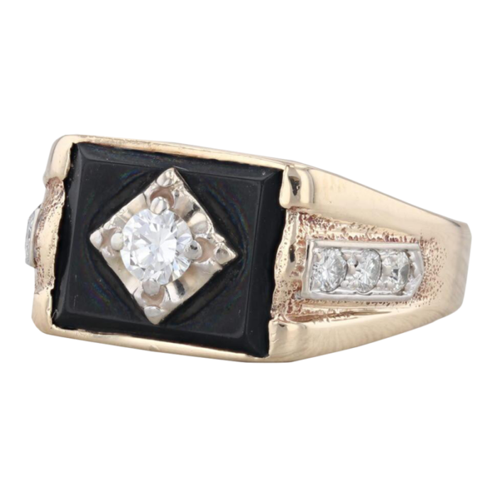 vintage 051ct diamond onyx signet ring 10k yellow gold size 105 mens 4519