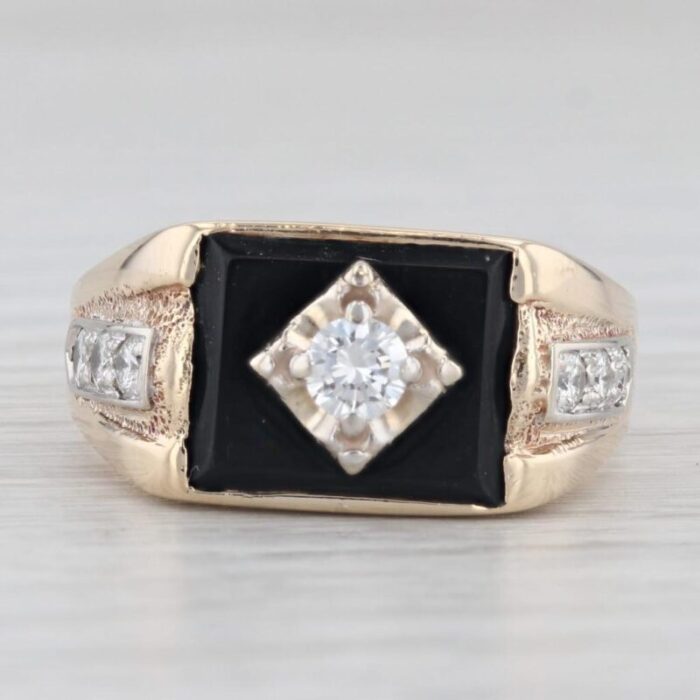 vintage 051ct diamond onyx signet ring 10k yellow gold size 105 mens 8081