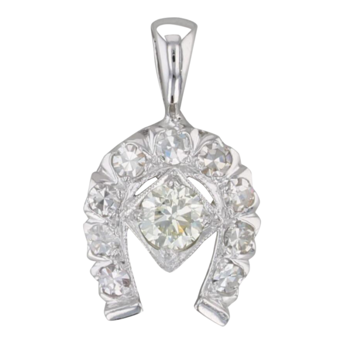 vintage 060ctw diamond horseshoe pendant 14k white gold 6824