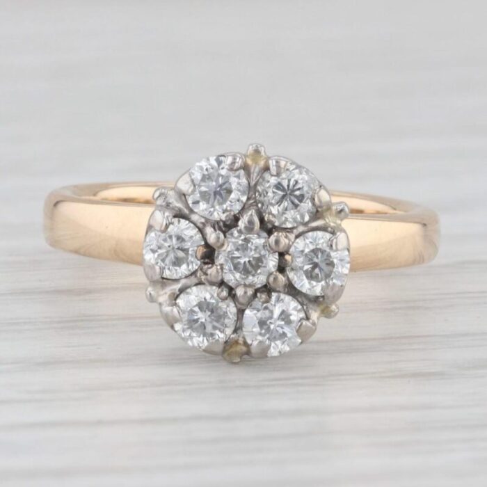 vintage 070ctw diamond cluster ring 14k white yellow gold size 675 engagement 4887