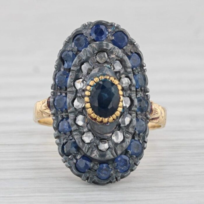 vintage 149ctw diamond blue sapphire cocktail ring sterling silver 18k size 75 5245