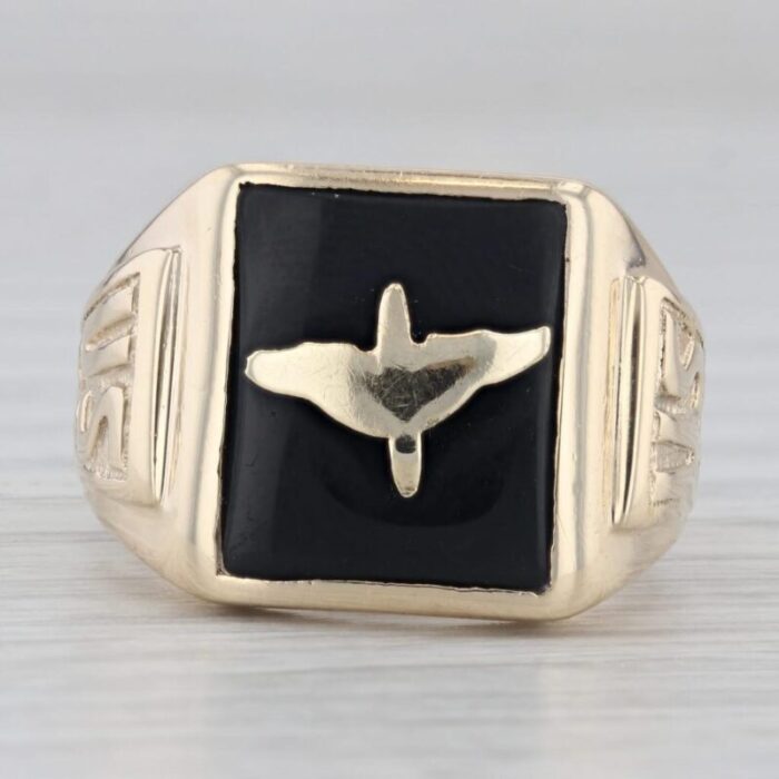 vintage air force onyx signet ring 10k yellow gold size 85 us military 7004