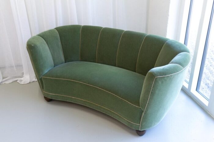 vintage art deco danish velvet banana sofa 1940s 2256