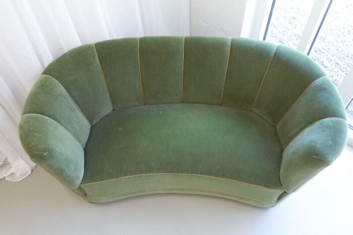 vintage art deco danish velvet banana sofa 1940s 2346